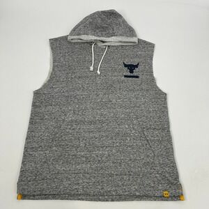 Under Armour Project Rock Terry Sleeveless Hoodie Mens M Gray Brahma Bull Logo